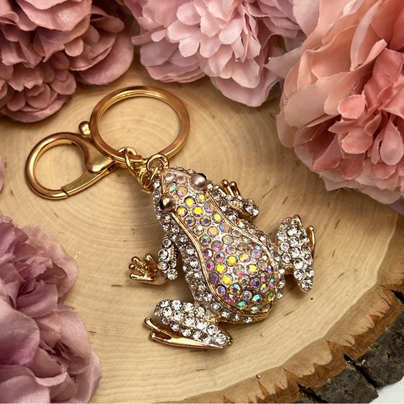 Silver & Iridescent Crystal Frog Keychain Charm - Picture 6 of 15